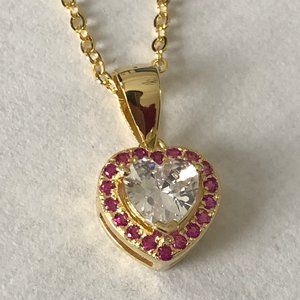 Cubic Zircon Heart shaped pendant with ruby